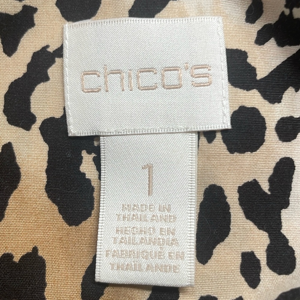 Chicos blouse leopard cheetah animal print no iron Tie front button size 1 M 8 - Picture 9 of 12